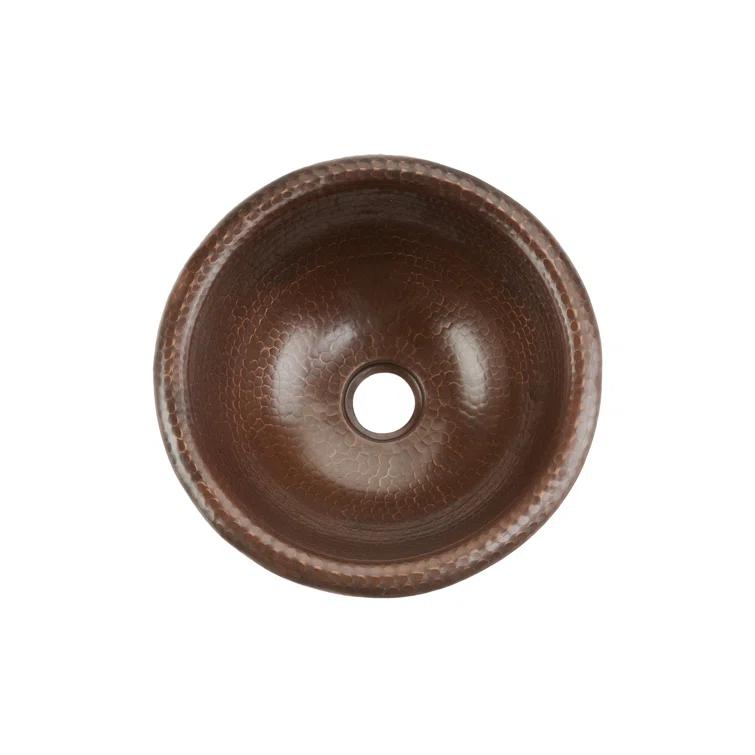 12" Round Self Rimming Hammered Copper Bathroom Sink