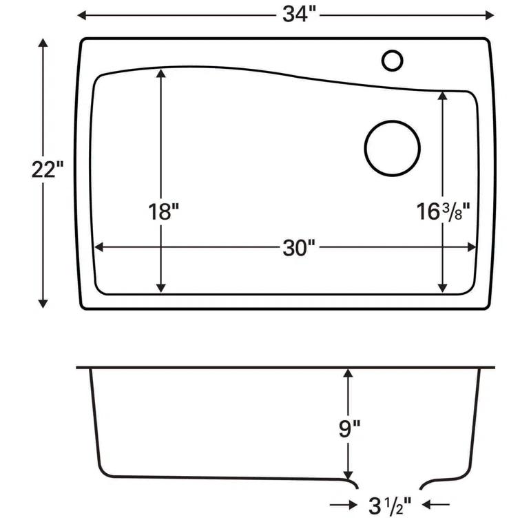 Karran Karran Drop-in Quartz Composite 34'' X 22'' 1-Hole Single Bowl Kitchen Sink QT-722-GR