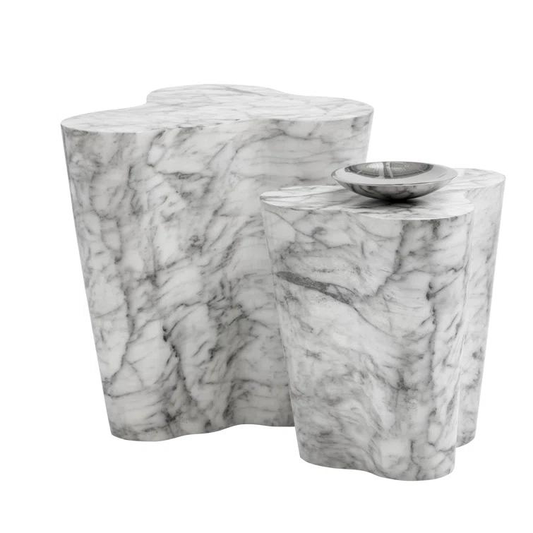 Meridian Furniture Monza White Indoor/Outdoor Concrete Marble Finish End Table