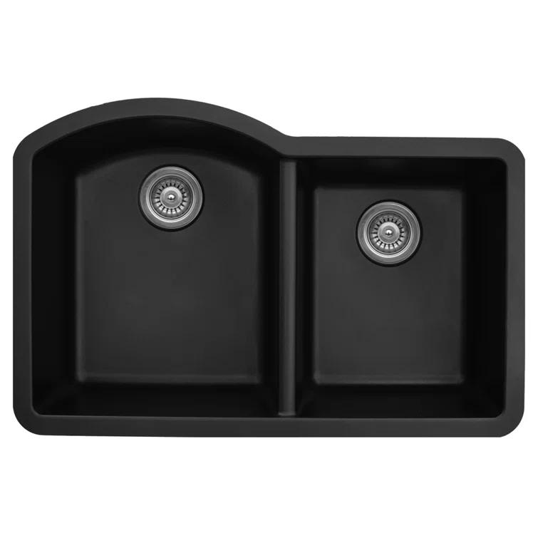 Karran Undermount Quartz Composite 32'' X 21'' 60/40 Double Bowl Kitchen Sink