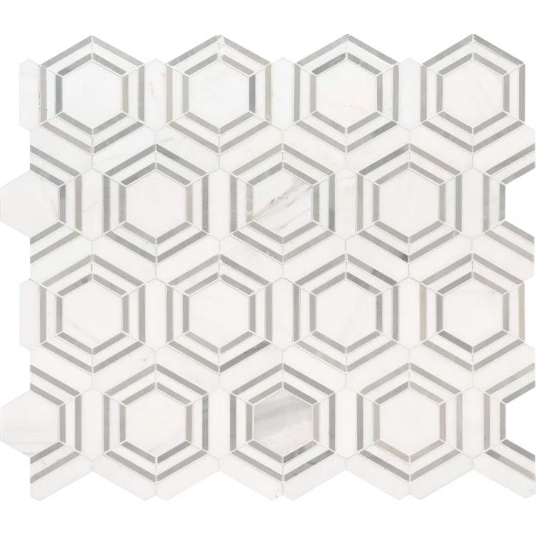 Bianco Dolomite 11" x 13" Polished Marble Mesh-Mounted Mosaic Sheet Tile
