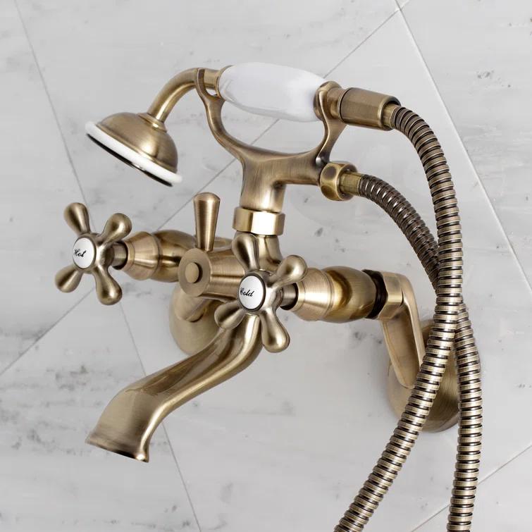 Kingston Brass KS266AB Kingston Brass Kingston Two-Handle 2-Hole Wall Mount Clawfoot Tub Faucet with Hand Shower