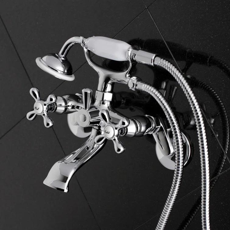 Kingston Brass Kingston Two-Handle 2-Hole Wall Mount Clawfoot Tub Faucet with Hand Shower