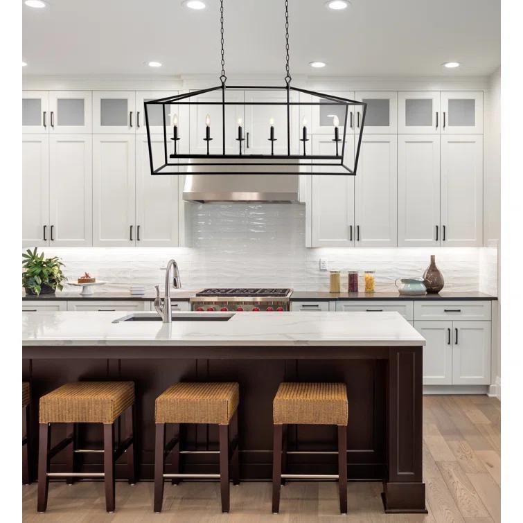 Pagoda 49" Linear 6-Bulb Lantern Metal LED Pendant, Oil Rubbed Bronze