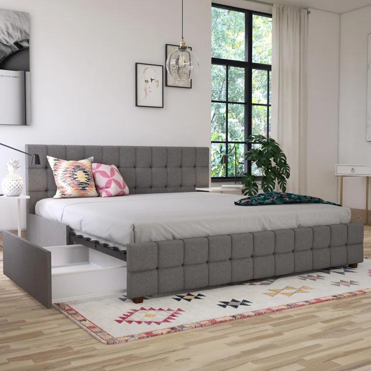 Elizabeth Tufted Upholstered Low Profile Storage Platform Bed