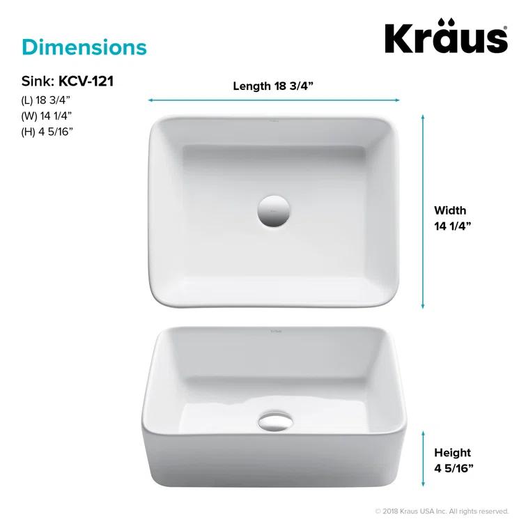 Kraus KCV-121 Thin ceramics Rectangular Vessel Bathroom Sink