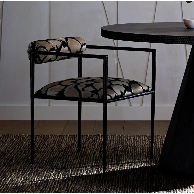 Regal Ocelot Embroidered Linen Handcrafted Metal Chair