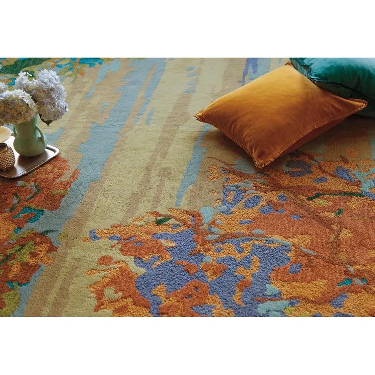 Landscape Floral Handmade Tufted Wool Teal/Yellow/Blue Area Rug