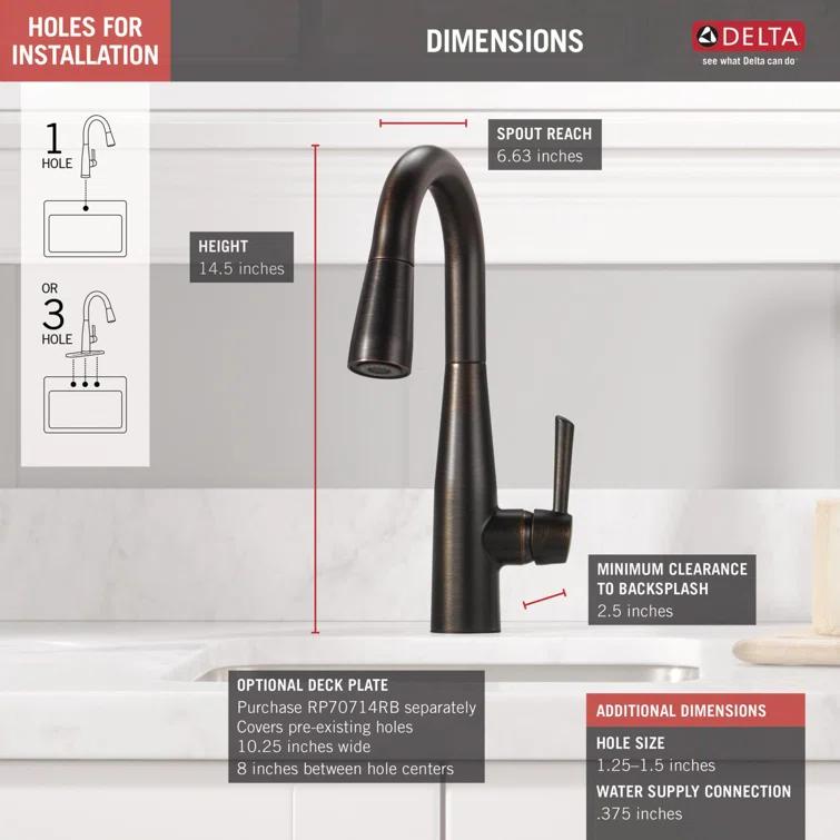 Essa Pull Down Sprayer Bar Faucet, Single Handle Prep Sink Faucet