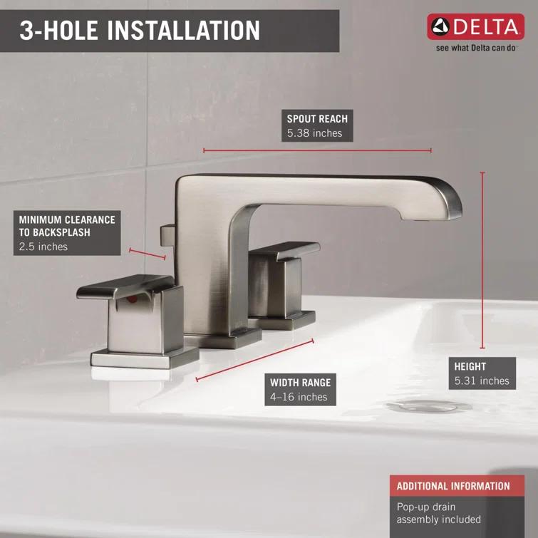 Ara Widespread Bathroom Faucet 3 Hole, 2-handle Bathroom Sink Faucet with Drain Assembly