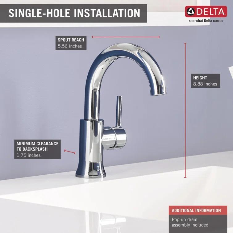 Trinsic Single Hole Bathroom Faucet with Drain Assembly, Single Handle Bathroom Sink Faucet