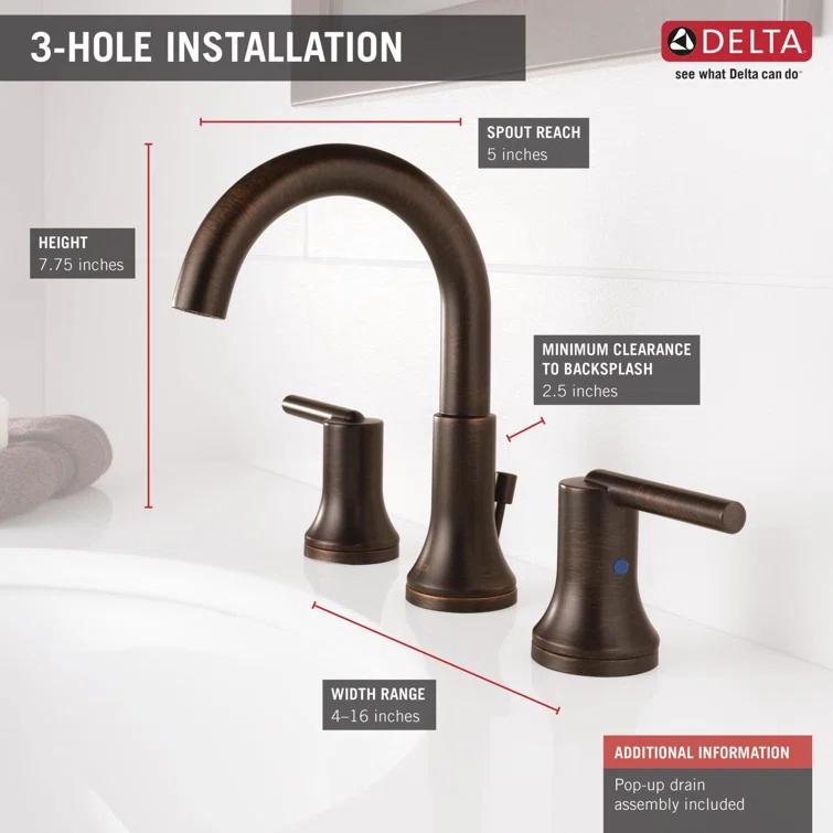 Trinsic Widespread Bathroom Faucet 3 Hole, 2-handle Bathroom Sink Faucet with Drain Assembly