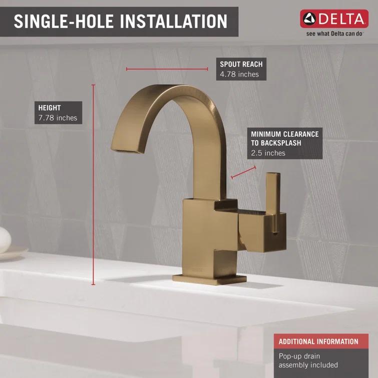 Vero Single Hole Bathroom Faucet with Drain Assembly, Single Handle Bathroom Sink Faucet