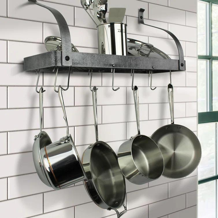 Enclume Handcrafted Gourmet Bookshelf Wall Rack with Curved Arms & 12 Hooks