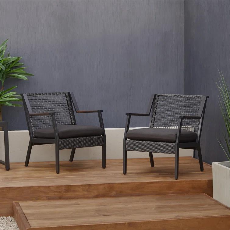 Real Flame Calvin Aluminum Patio Dining Arm Chair in Black (Set of 2)