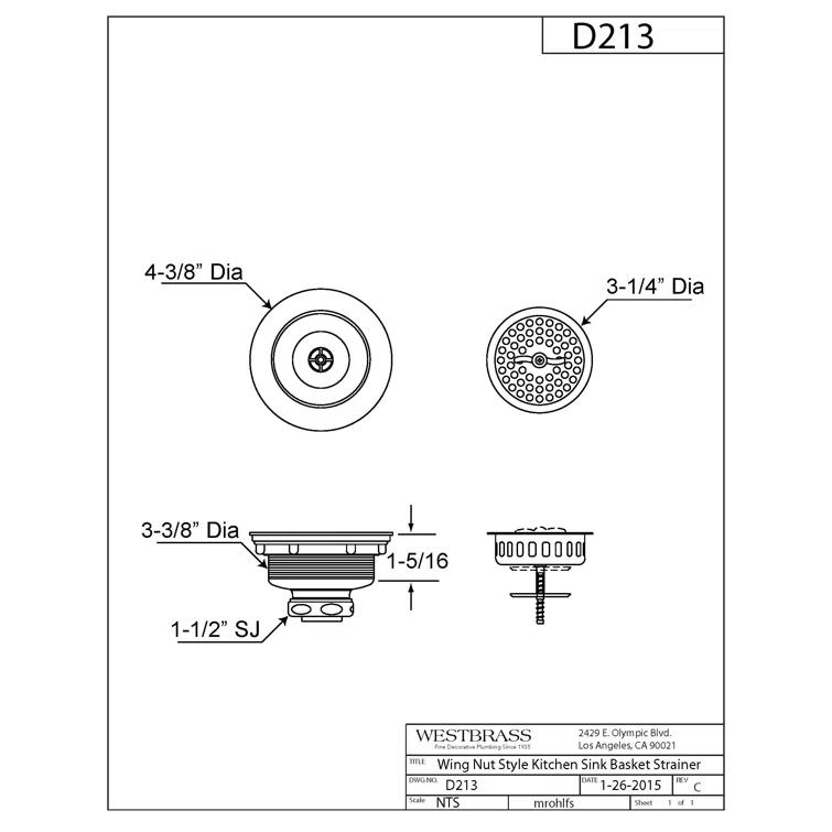 3-1/2" Wing Nut Twist Style Kitchen Sink Basket Strainer