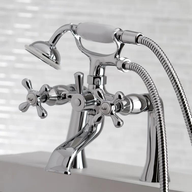 Kingston Brass KS268C Kingston Brass Kingston Three-Handle 2-Hole Deck Mount Clawfoot Tub Faucet with Hand Shower