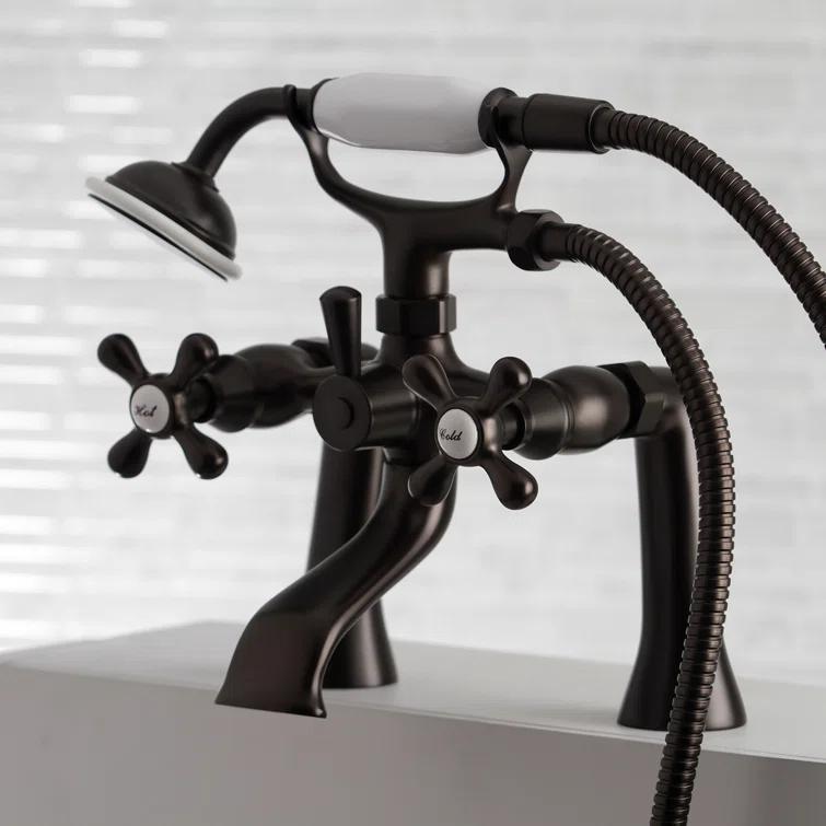 Kingston Brass Kingston Three-Handle 2-Hole Deck Mount Clawfoot Tub Faucet with Hand Shower