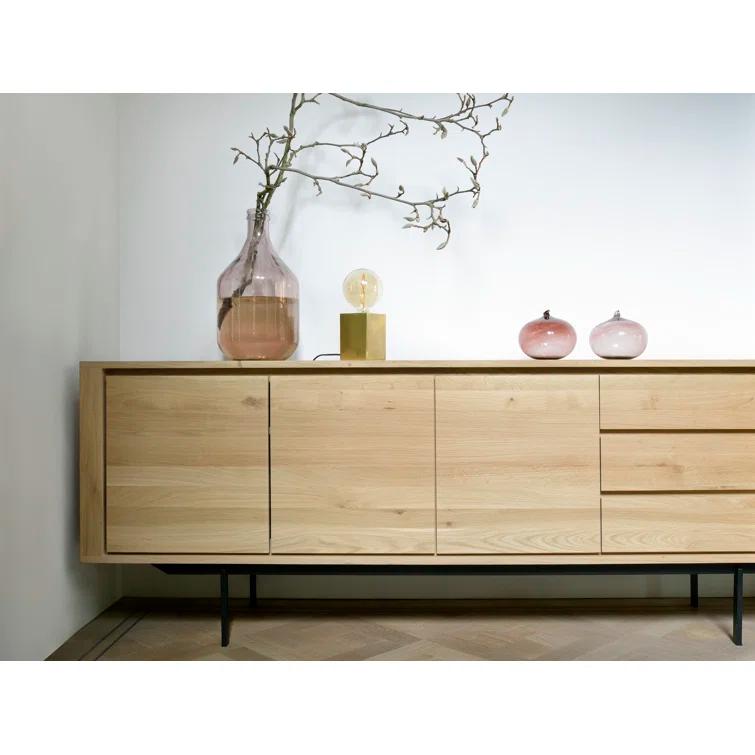 Natural Oak 88'' Solid Wood Sideboard with Black Metal Legs