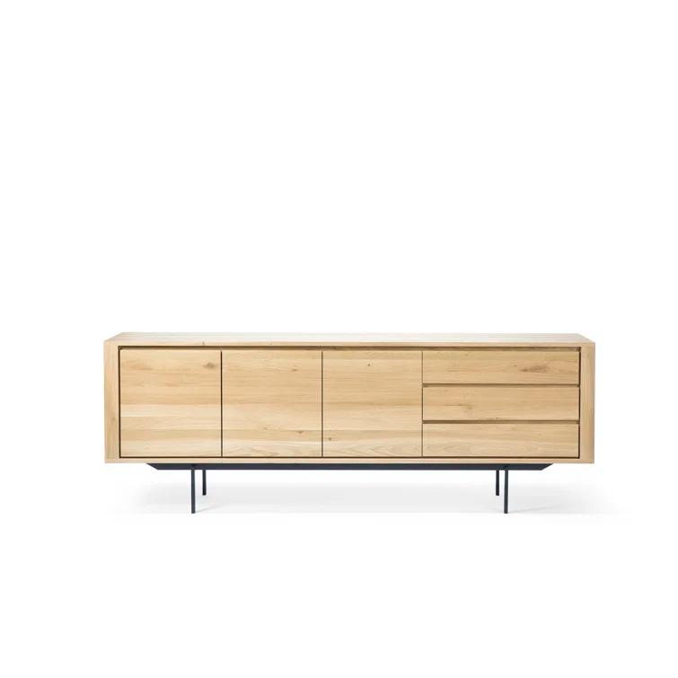 Natural Oak 88'' Solid Wood Sideboard with Black Metal Legs