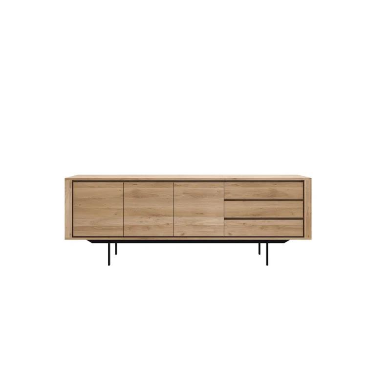Natural Oak 88'' Solid Wood Sideboard with Black Metal Legs