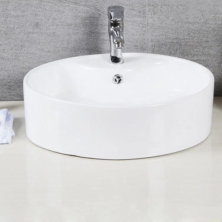 Safavieh Mira 16.92'' White Ceramic Circular Bathroom Sink with Overflow