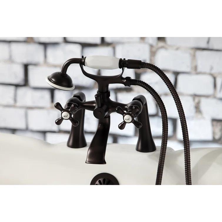 Kingston Brass Kingston Three-Handle 2-Hole Deck Mount Clawfoot Tub Faucet with Hand Shower