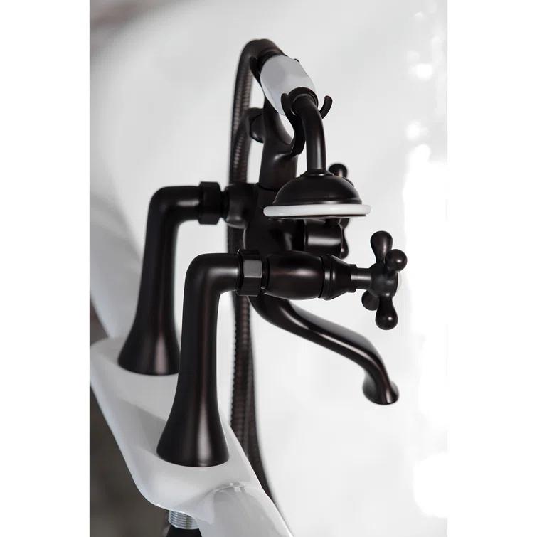 Kingston Brass Kingston Three-Handle 2-Hole Deck Mount Clawfoot Tub Faucet with Hand Shower