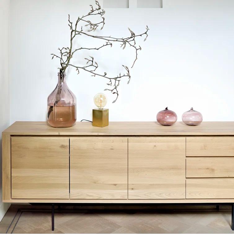 Natural Oak 88'' Solid Wood Sideboard with Black Metal Legs