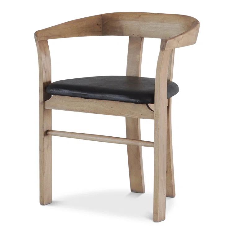 Contemporary Brown Leather Upholstered Arm Chair with Solid Wood