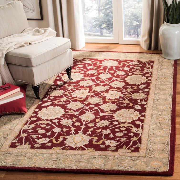 Anatolia AN522 Hand Tufted Indoor Area Rug - Red/Moss - 8'x8' - Safavieh