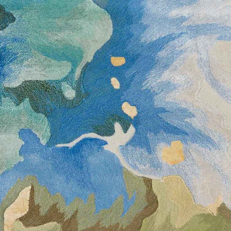 Handmade Blue Abstract Wool Cotton 8' x 10' Rug