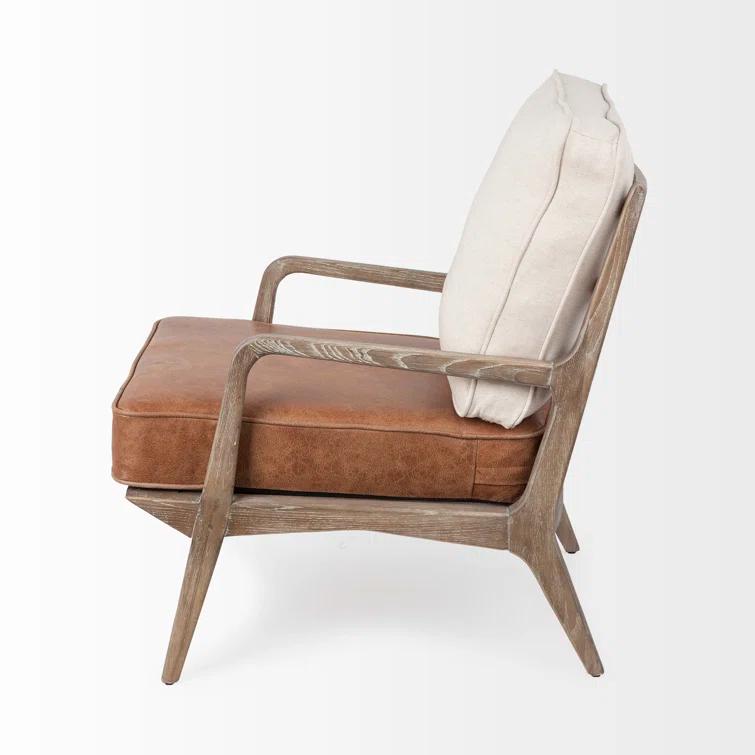 Merana Harman II Cream Fabric and Brown Leather Seat Accent Chair