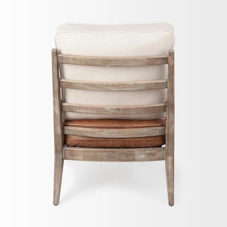 Merana Harman II Cream Fabric and Brown Leather Seat Accent Chair