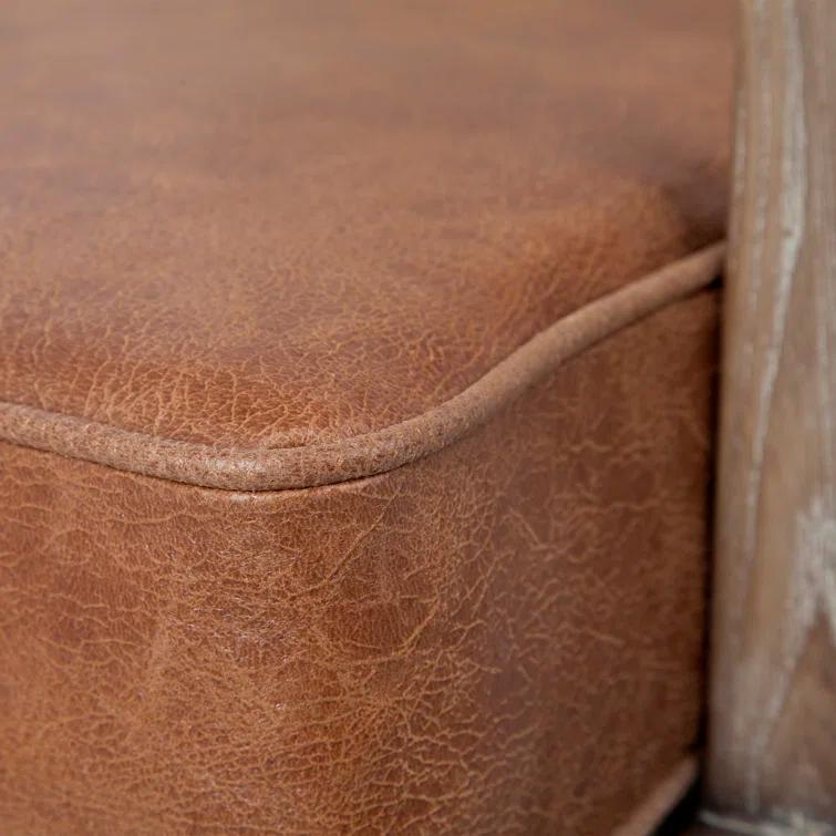 Merana Harman II Cream Fabric and Brown Leather Seat Accent Chair