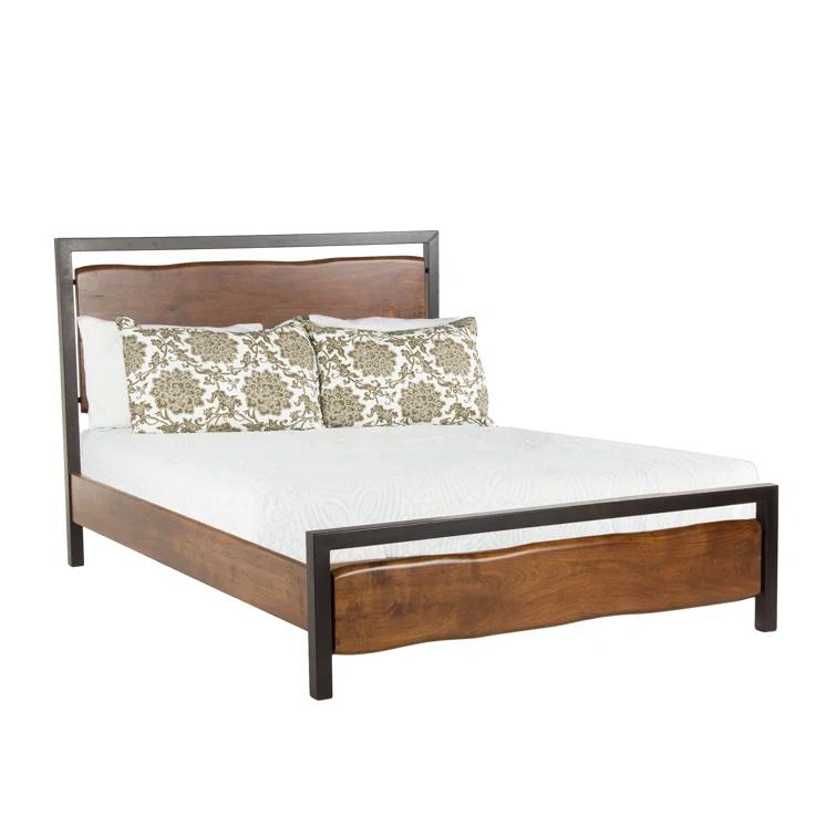Transitional Glenwood Queen Bed with Walnut Finish and Metal Frame