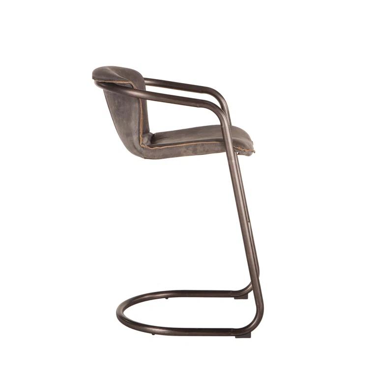Chiavari Antique Ebony Leather Bar Stool with Vintage Bronze Frame