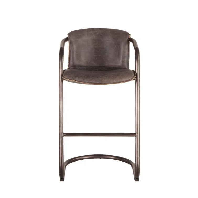 Chiavari Antique Ebony Leather Bar Stool with Vintage Bronze Frame