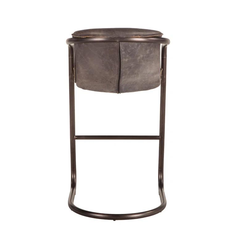Chiavari Antique Ebony Leather Bar Stool with Vintage Bronze Frame