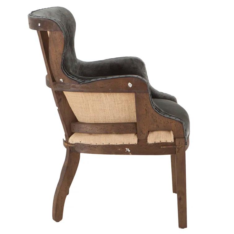 Gray Velvet Handcrafted Accent Chair with Oak Frame