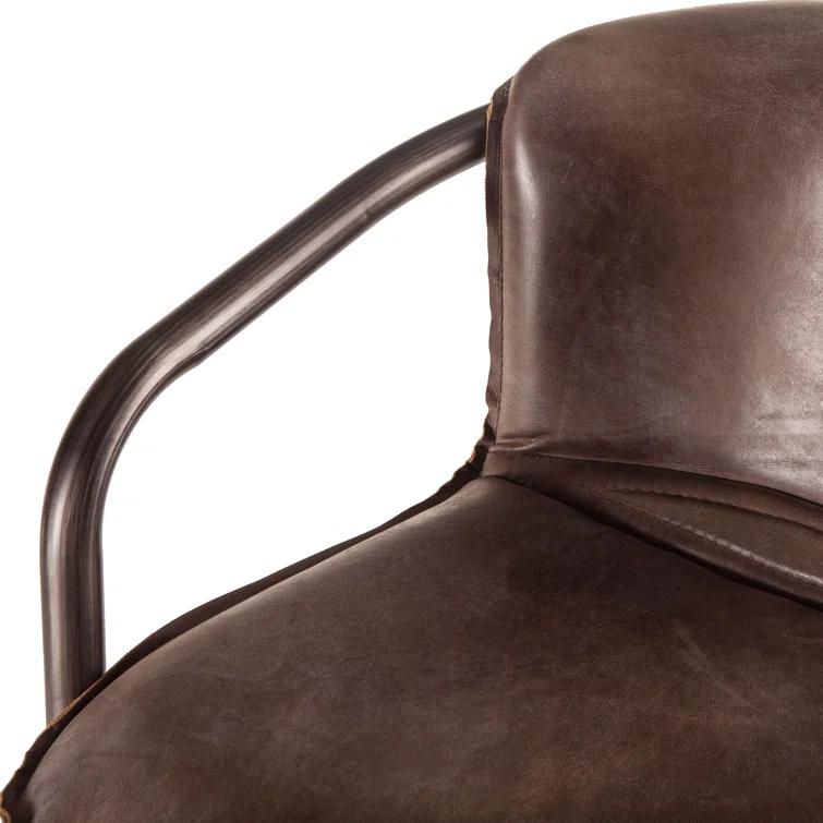 Chiavari Distressed Jet Brown Leather Counter Chair Duo