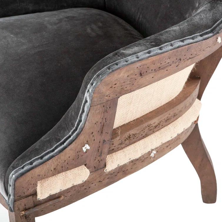 Gray Velvet Handcrafted Accent Chair with Oak Frame