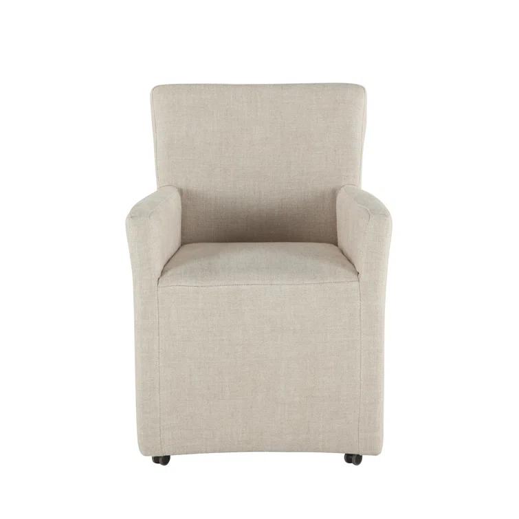 Lily Off-White Linen Upholstered Dining Chair with Casters