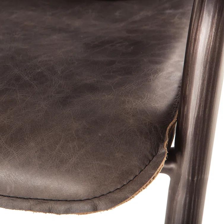 Chiavari Antique Ebony Leather Bar Stool with Vintage Bronze Frame