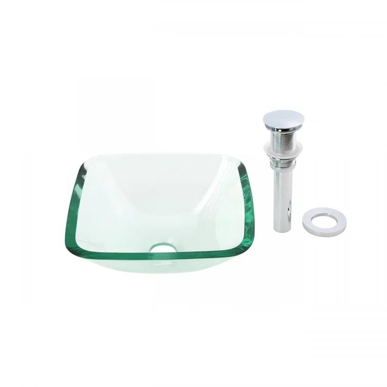 Square Glass Bathroom Vessel Sink with Drain Mini Bath Bowl