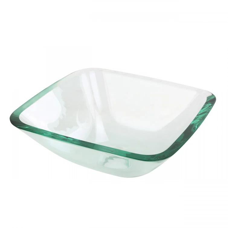 Square Glass Bathroom Vessel Sink with Drain Mini Bath Bowl
