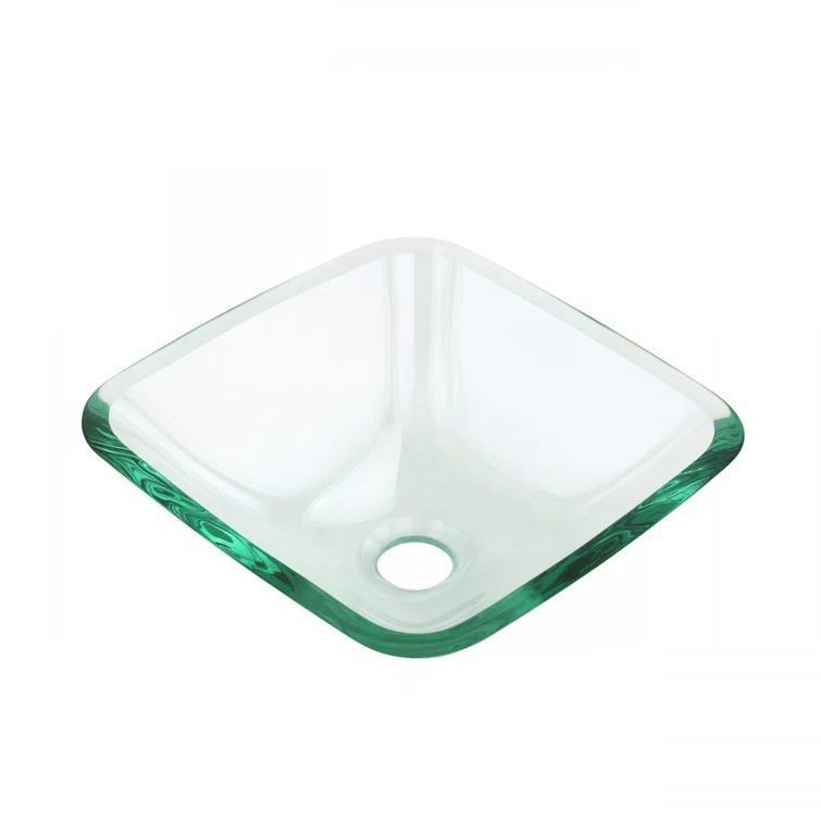 Square Glass Bathroom Vessel Sink with Drain Mini Bath Bowl