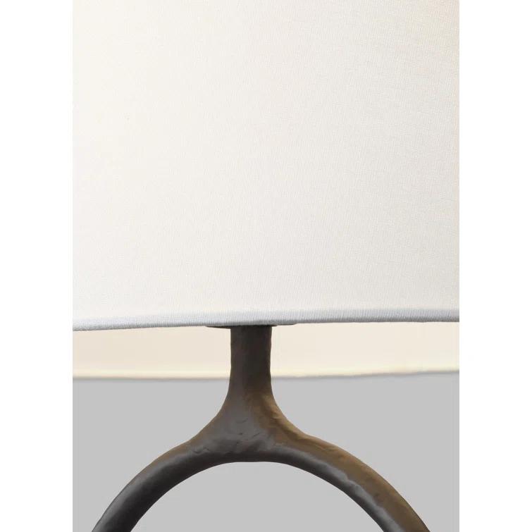 Aged Iron Adjustable Table Lamp with White Linen Shade