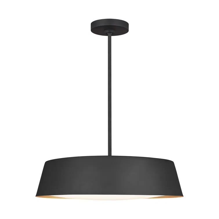 Midnight Black Drum Pendant with Silk-Screen Glass & Gold Leaf Interior