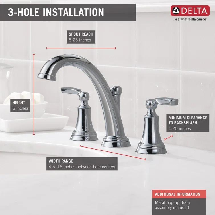 Woodhurst Widespread Bathroom Faucet 3 Hole, 2-handle Bathroom Sink Faucet with Drain Assembly